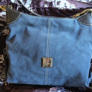 Dooney & Bourke Blue and Black Shoulder Bag with Leather Accents